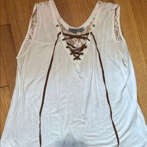 Asymmetrical White Lace Up Feminine Flowy Tank Top